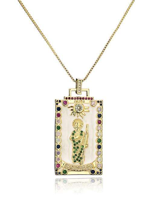 Brass Rhinestone Enamel Rectangle Vintage Priest Pendant Necklace