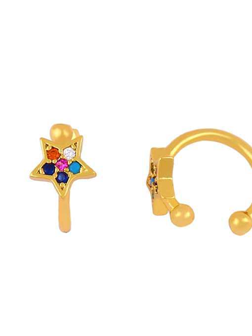 Brass Cubic Zirconia Star Vintage Huggie Earring