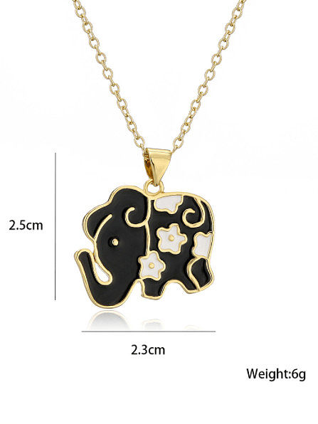 Brass Enamel Elephant Vintage Necklace