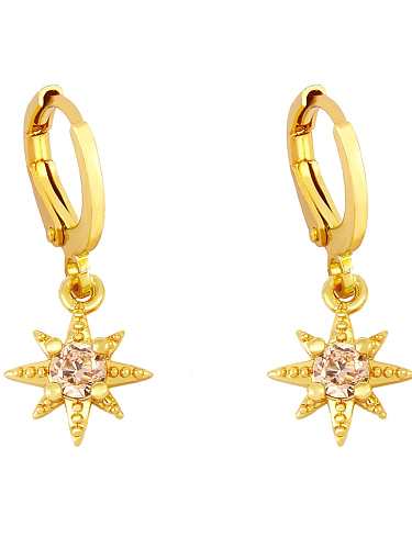 Brass Glass Stone Star Minimalist Huggie Earring