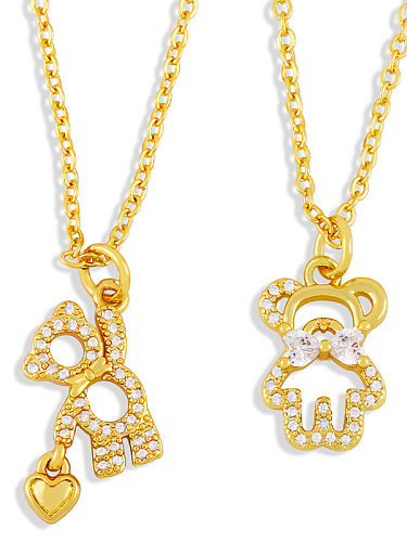 Minimalistische Halskette aus Messing mit kubischem Zirkonia und hohlem Bären