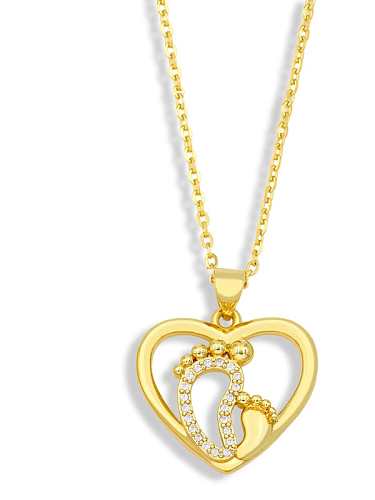Brass Cubic Zirconia Heart Minimalist Letter Pendant Necklace