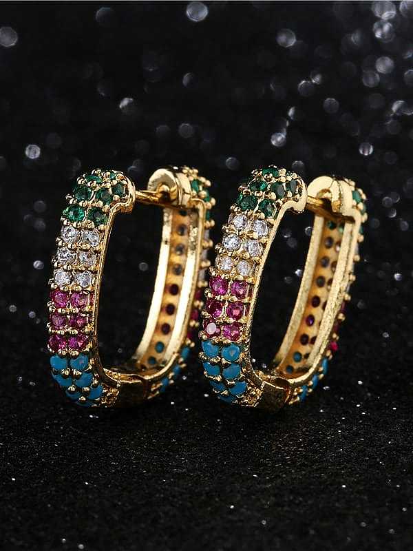 Brass Cubic Zirconia Geometric Vintage Huggie Earring