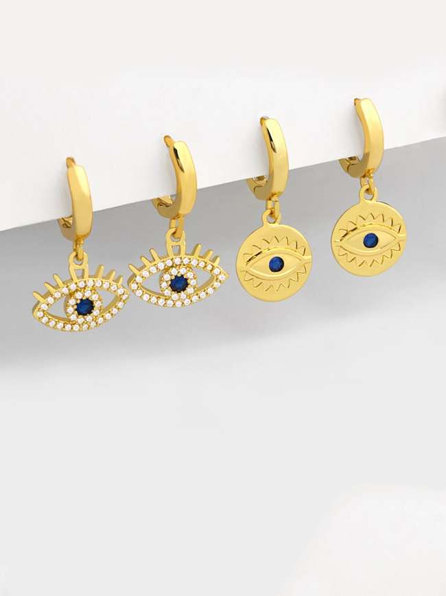 Brass Cubic Zirconia Evil Eye Dainty Huggie Earring