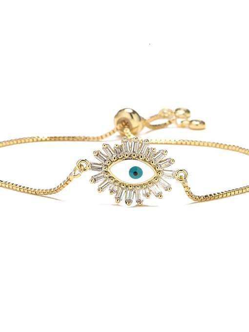 Brass Cubic Zirconia Enamel Evil Eye Vintage Adjustable Bracelet