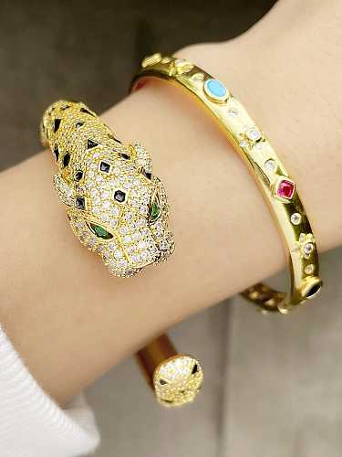 Bracelet manchette vintage léopard en laiton et zircon cubique
