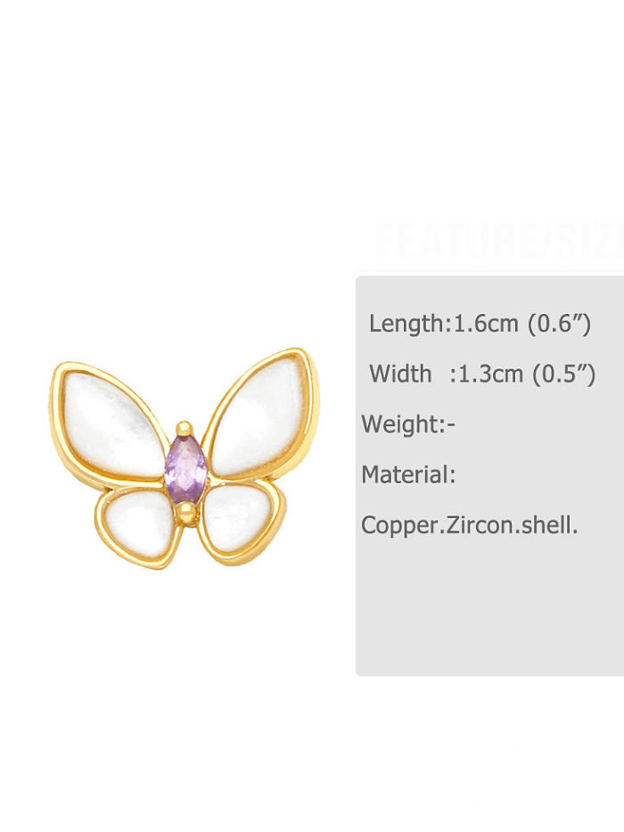Aretes minimalistas de mariposa con concha de latón