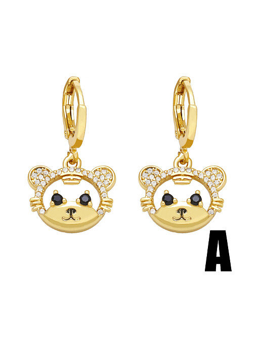 Brass Cubic Zirconia Rabbit Tiger Cute Huggie Earring