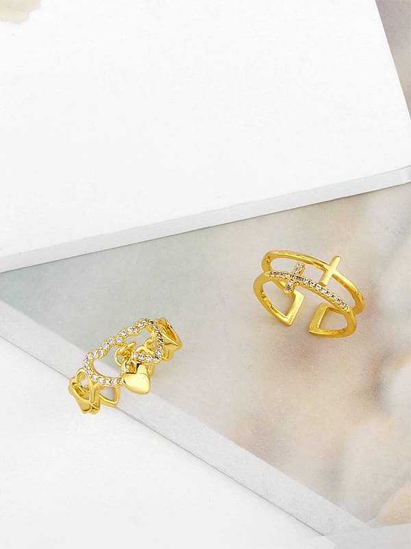 Brass Cubic Zirconia Heart Hip Hop Stackable Ring