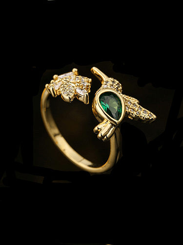 Brass Glass Stone Bird Vintage Band Ring