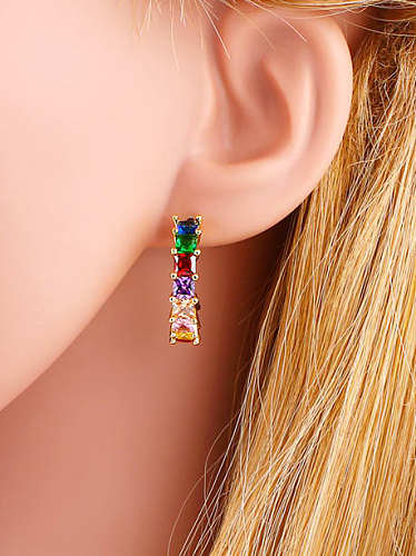 Brass Cubic Zirconia Geometric Vintage Stud Earring