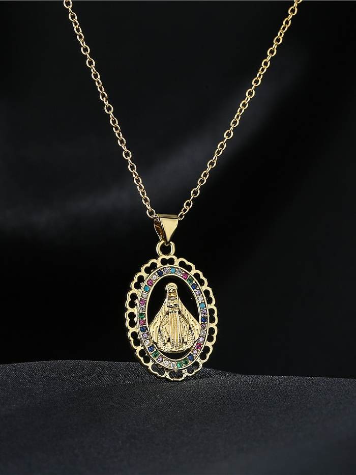 Messing Zirkonia Emaille geometrische Vintage religiös Halskette