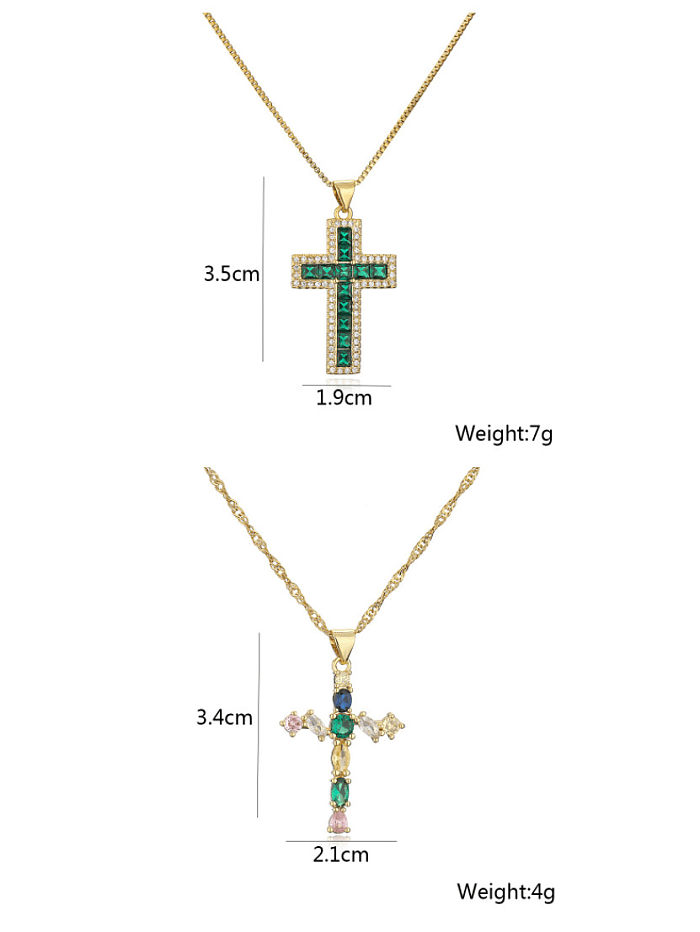 Brass Cubic Zirconia Cross Ethnic Necklace