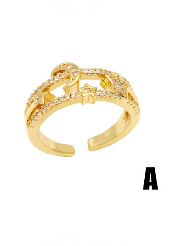 Brass Cubic Zirconia Star Hip Hop Band Ring