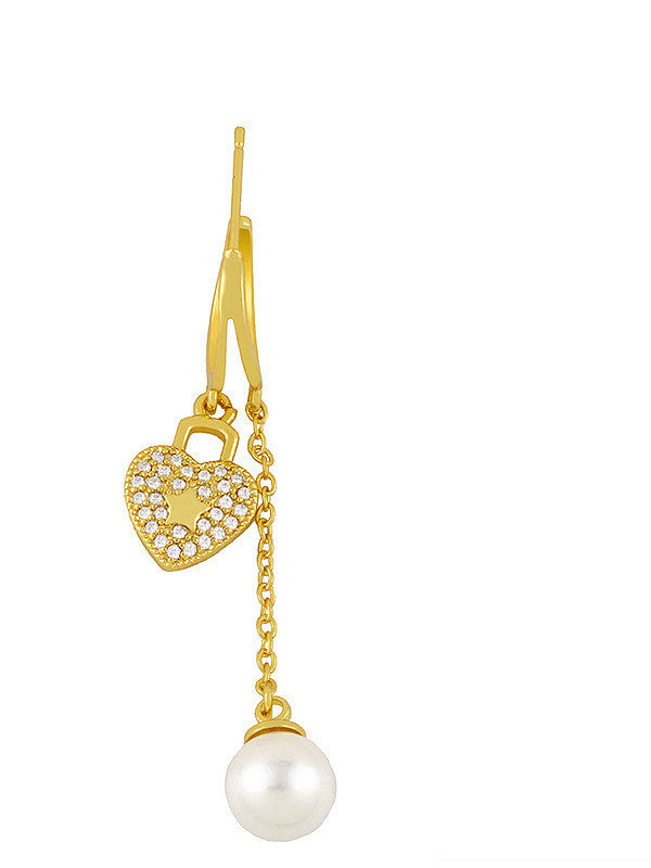 Brass Cubic Zirconia Bohemia Asymmetrical key long C-shaped pendant Drop Earring