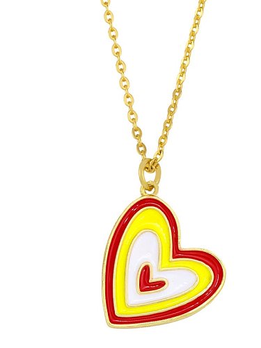 Collier pendentif en forme de coeur minimaliste arc-en-ciel en laiton émaillé