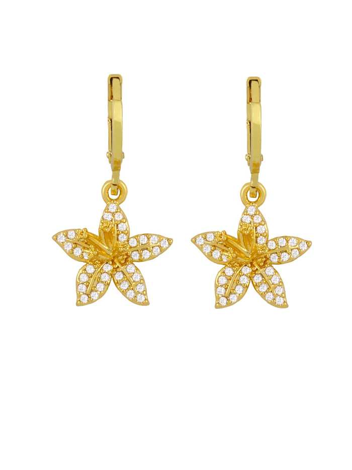 Brass Cubic Zirconia Flower Vintage Drop Earring