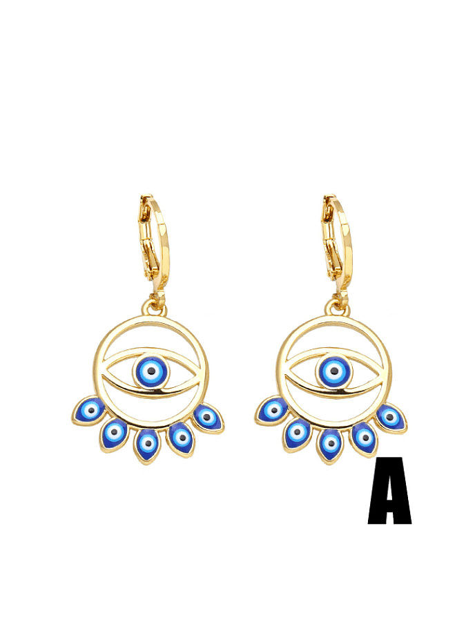 Brass Enamel Evil Eye Vintage Huggie Earring