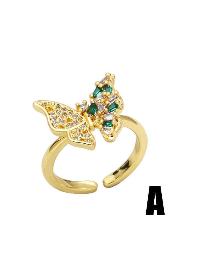 Brass Cubic Zirconia Geometric Vintage Butterfly Band Ring