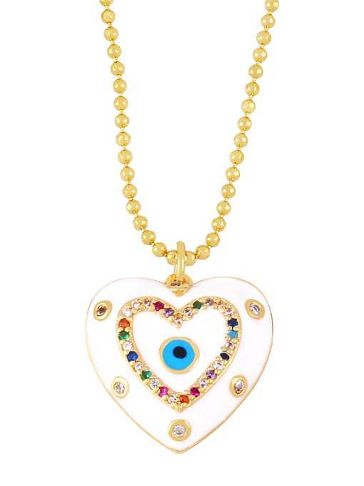 Brass Enamel Evil Eye Vintage Heart Pendant Necklace