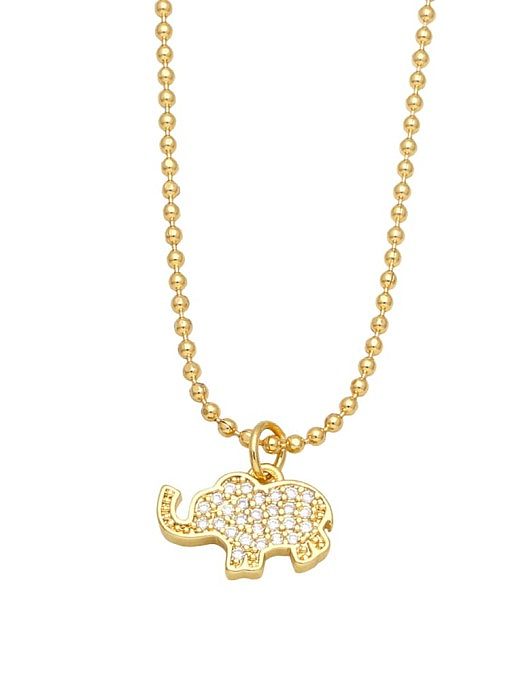 Brass Cubic Zirconia Pentagram Vintage Crown Elephant Pendant Necklace