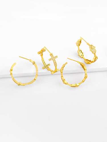 Brass Cubic Zirconia Cross Vintage Stud Earring
