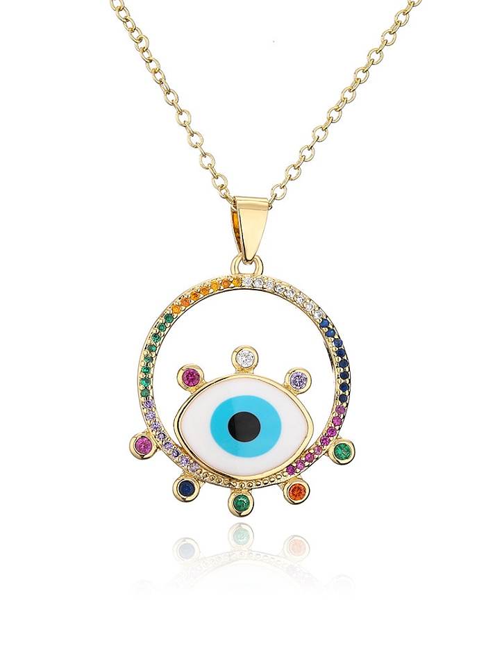 Brass Cubic Zirconia Enamel Eye of Evil Vintage Heart Pendant Necklace