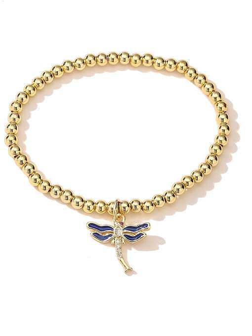 Brass Cubic Zirconia Enamel Dragonfly Vintage Beaded Bracelet