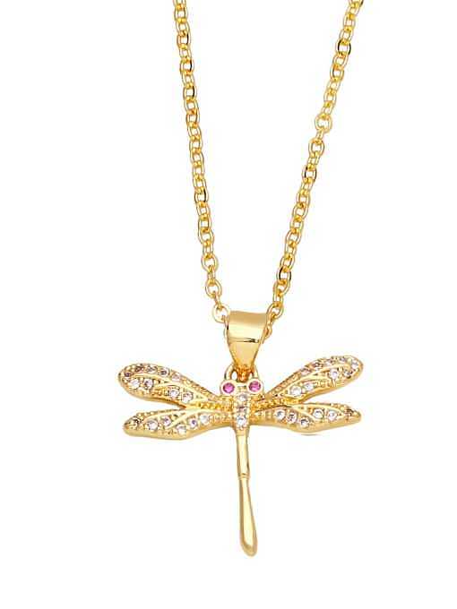 Brass Cubic Zirconia Vintage Dragonfly Pendant Necklace