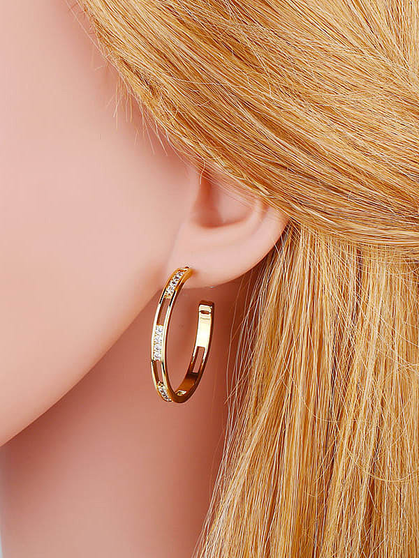 Brass Cubic Zirconia C-shaped Minimalist Hoop Earring