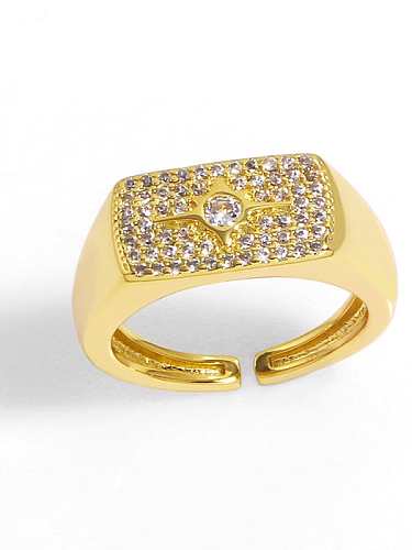 Brass Cubic Zirconia Geometric Vintage Band Ring
