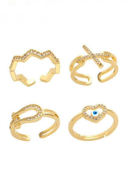 Brass Enamel Cubic Zirconia Geometric Hip Hop Band Ring