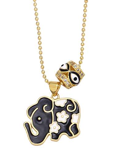 Collier vintage éléphant émail zircon cubique laiton