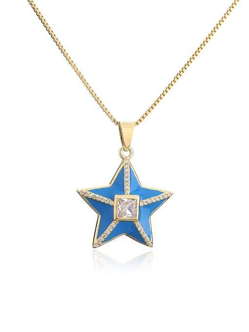 Brass Rhinestone Enamel Star Ethnic Five-pointed star Pedant Necklace