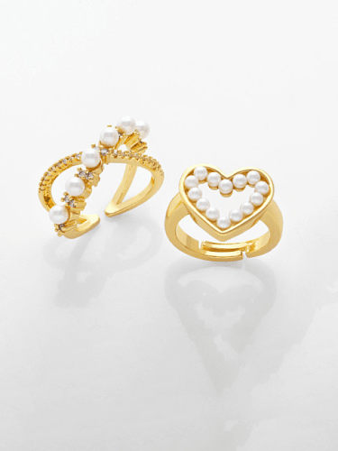 Brass Imitation Pearl Heart Ethnic Band Ring