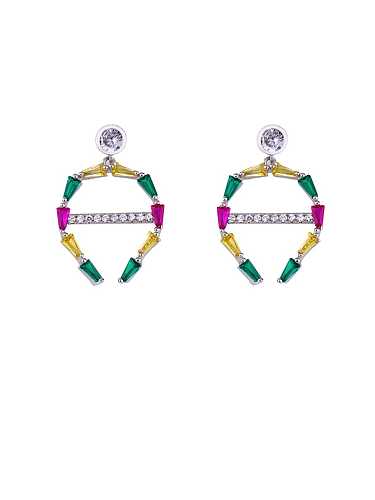 Brass Cubic Zirconia Geometric Statement Cluster Earring