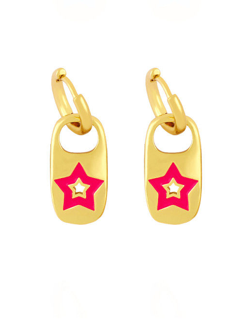Brass Enamel Star Minimalist Huggie Earring