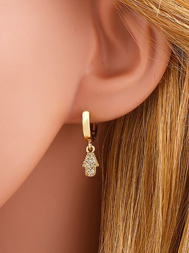 Brass Cubic Zirconia Cross Vintage Huggie Earring