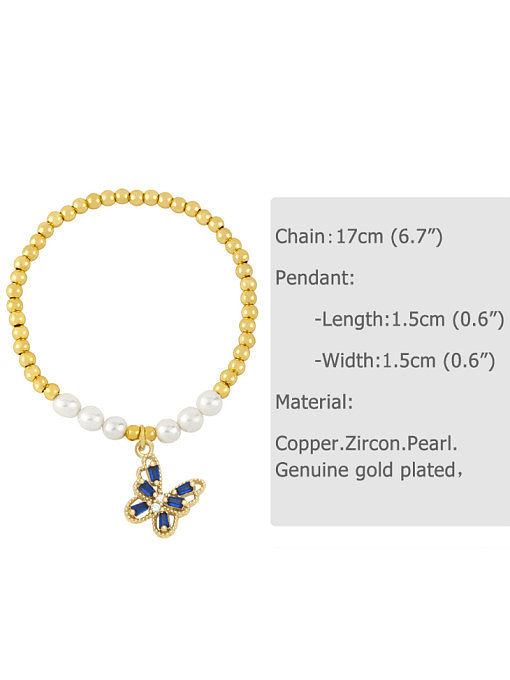 Bracelet en perles d'imitation en laiton avec papillon vintage