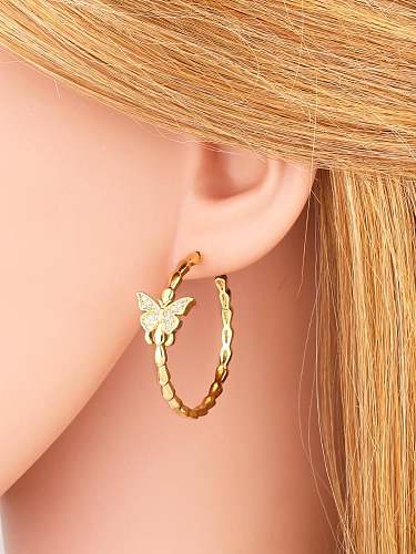 Brass Cubic Zirconia Star Vintage Hoop Earring