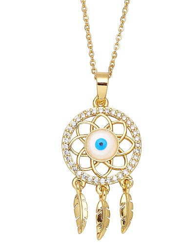 Brass Cubic Zirconia Feather Vintage Heart Pendant Necklace