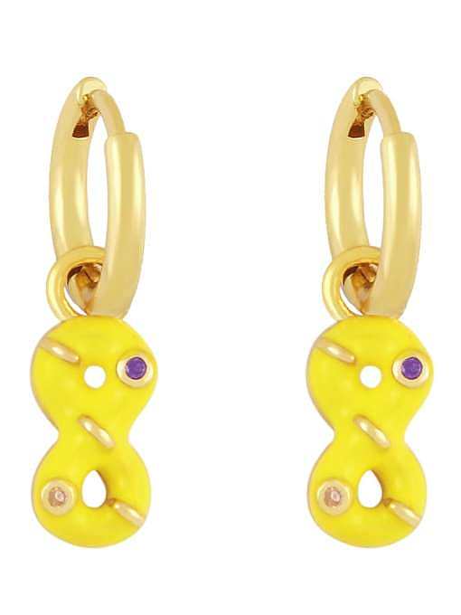 Brass Rhinestone Enamel Number 8 Trend Huggie Earring
