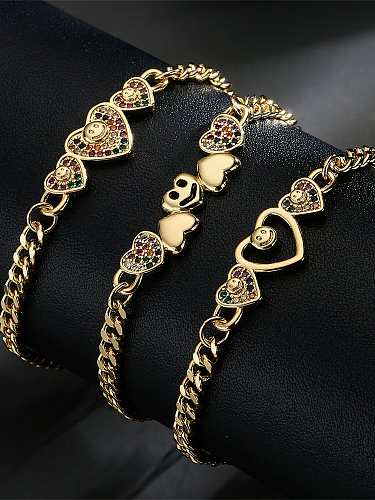 Brass Cubic Zirconia Heart Vintage Link Bracelet