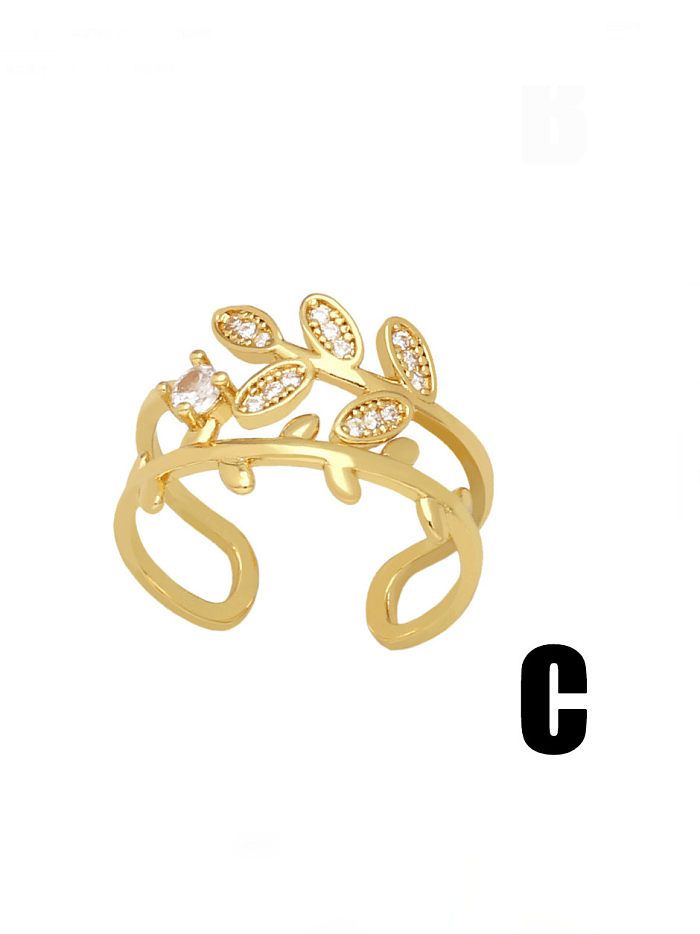 Brass Cubic Zirconia Leaf Hip Hop Band Ring