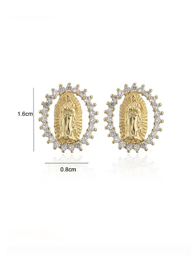 Brass Cubic Zirconia Geometric Vintage Virgin mary Stud Earring
