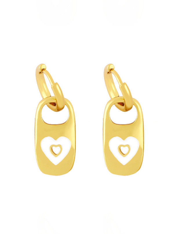 Brass Enamel Heart Hip Hop Huggie Earring