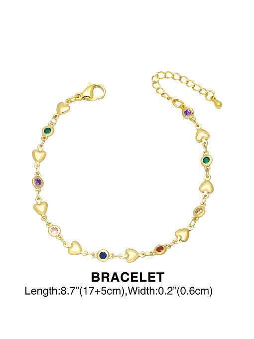 Ensemble bracelet et collier en forme de cœur de bohême avec zircon cubique en laiton