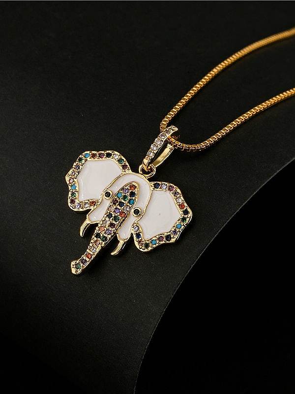 Brass Rhinestone Enamel Trend Elephant Pendant Necklace