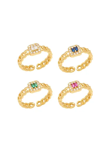 Brass Cubic Zirconia Geometric Vintage Hollow Geometric Chain Band Ring