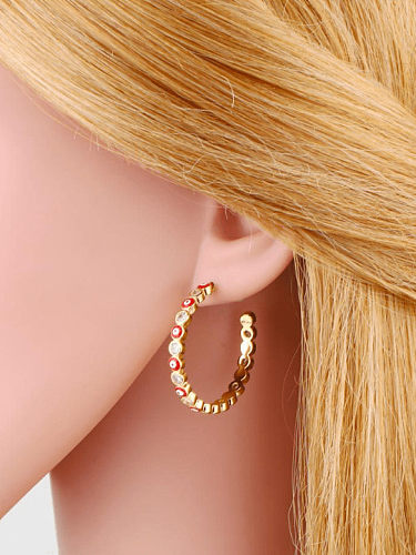 Brass Cubic Zirconia Enamel Geometric Vintage Stud Earring